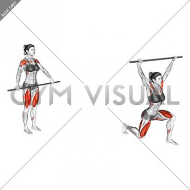 Stick Lunge with Overhead Raise Stretch (female)