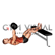 Dumbbell Overhead Sit-up with Legs on Bench (male)